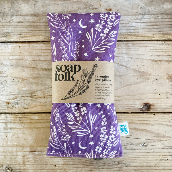 Lavender eye pillow filled with lavender and flaxseed